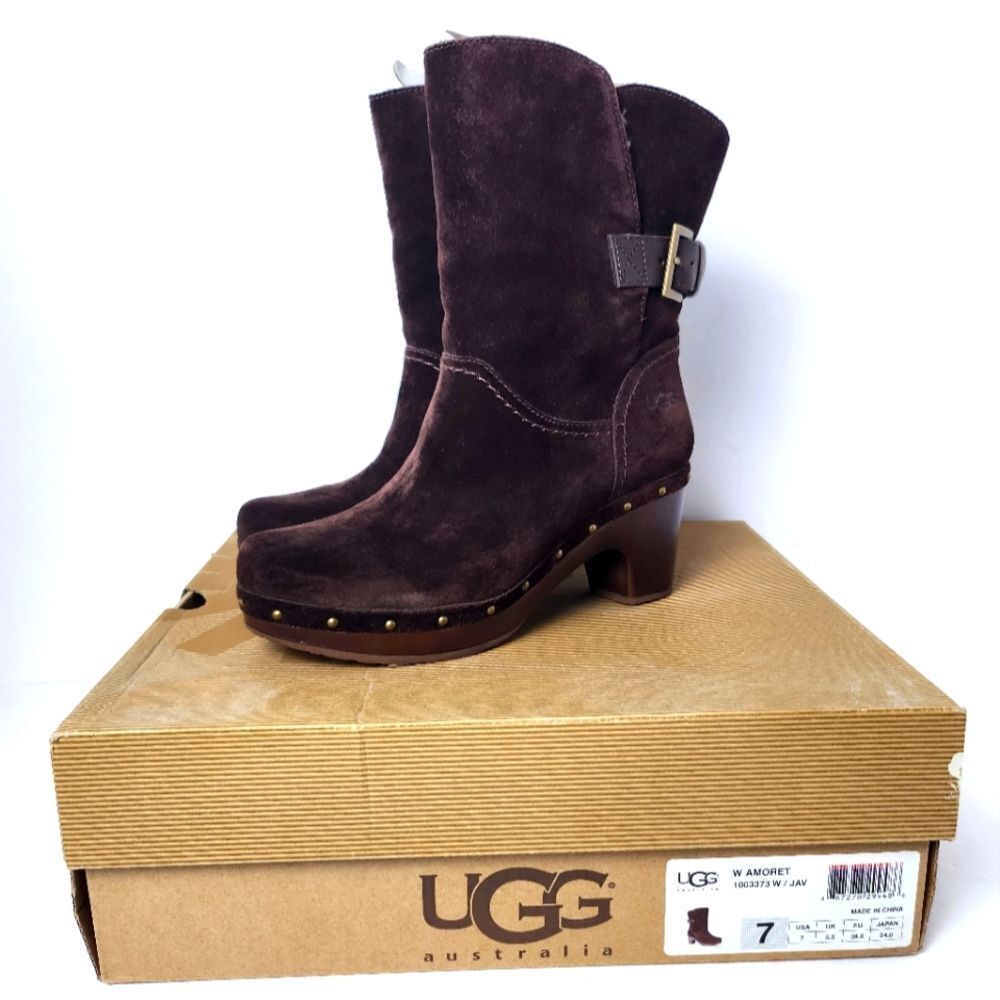 Ugg Amoret Shearling Clog Booties Java Size 7 New - image 2